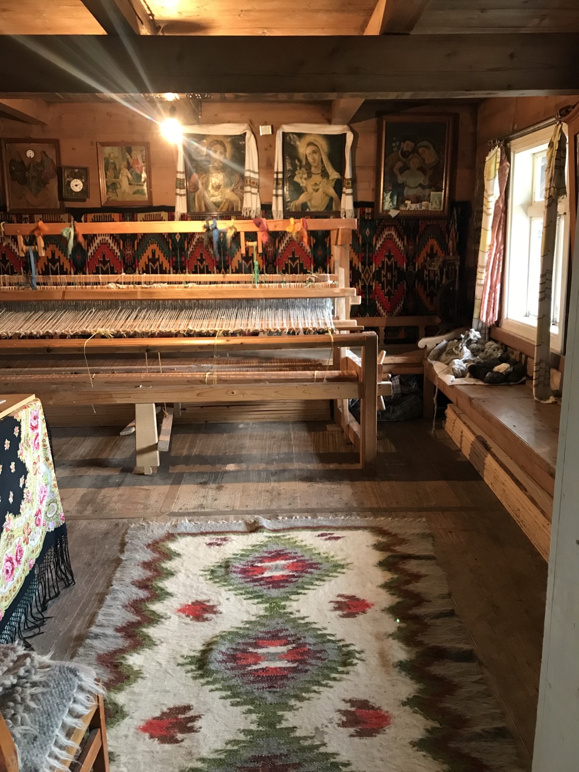 Traditional loom inside the traditional khata-grazhda house.