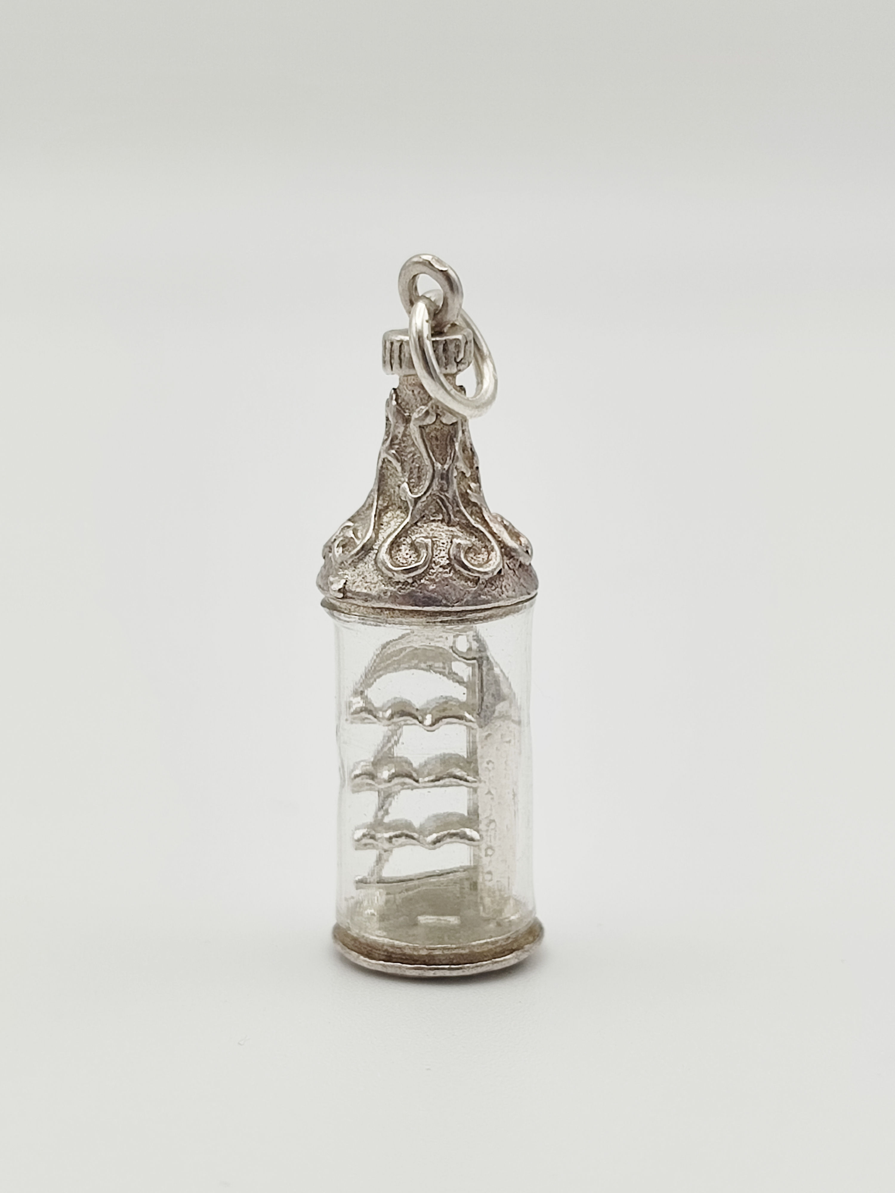 Vintage 925 Sterling Silver Ship In A Bottle Charm.
