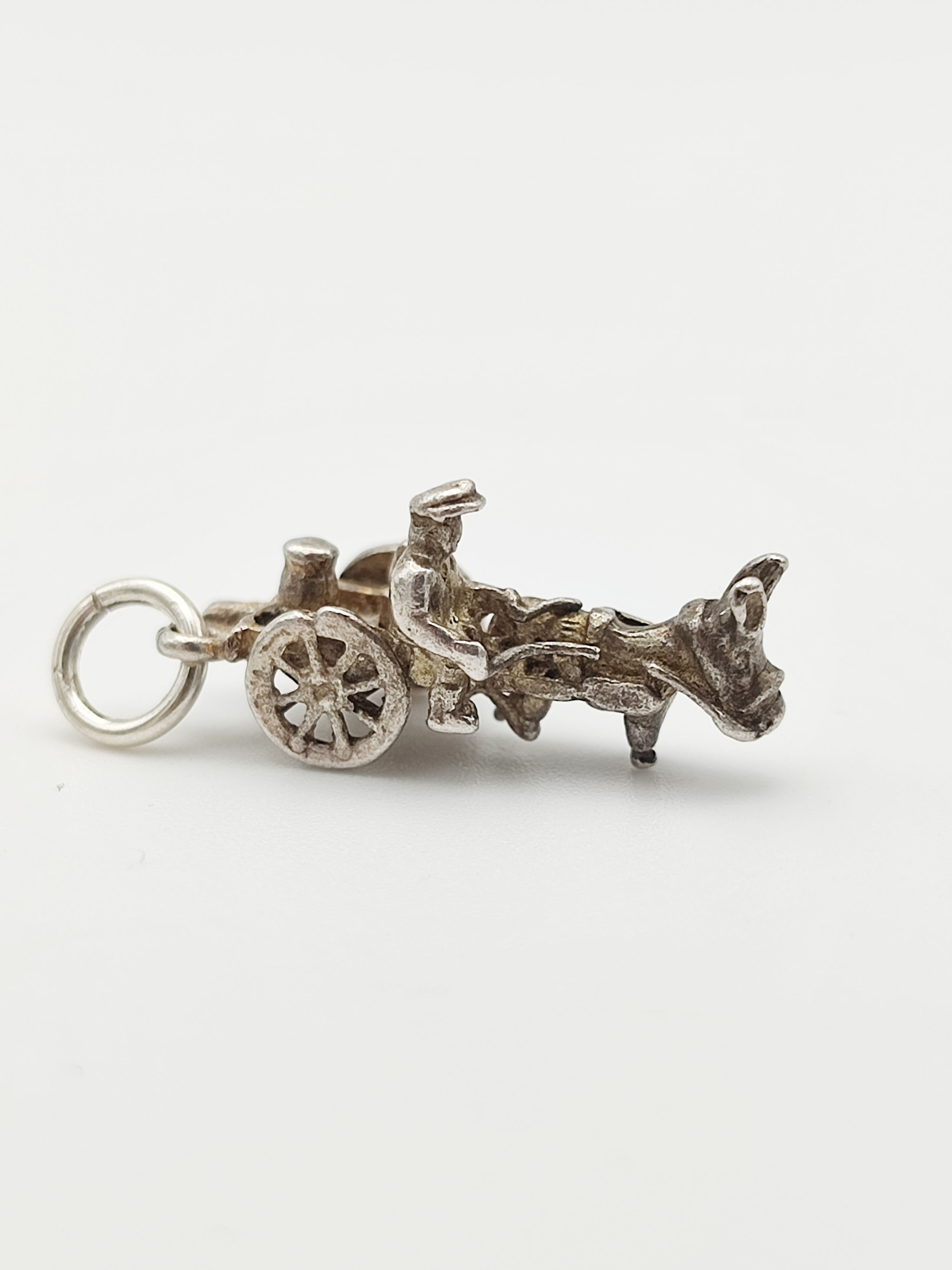 Vintage 925 Sterling Silver Donkey Cart Charm 