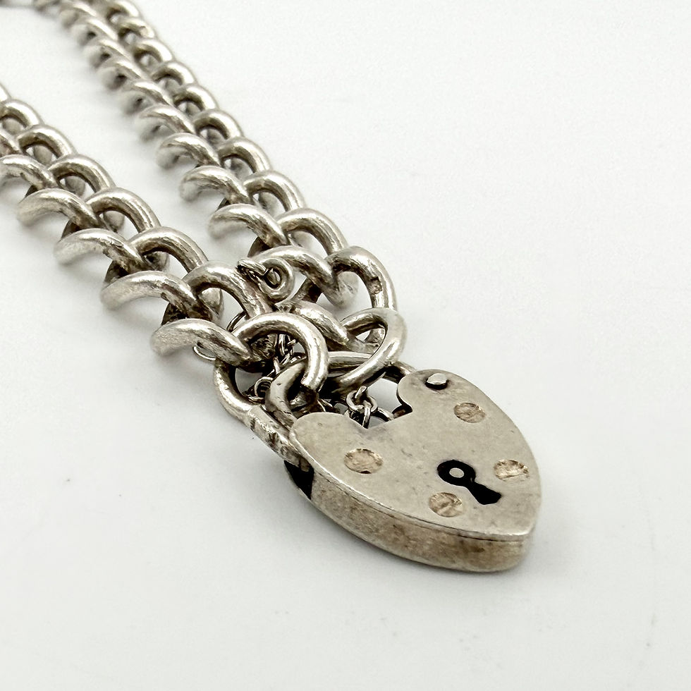 Thumbnail: Vintage 925 Sterling Silver Heart Padlock Curb Bracelet