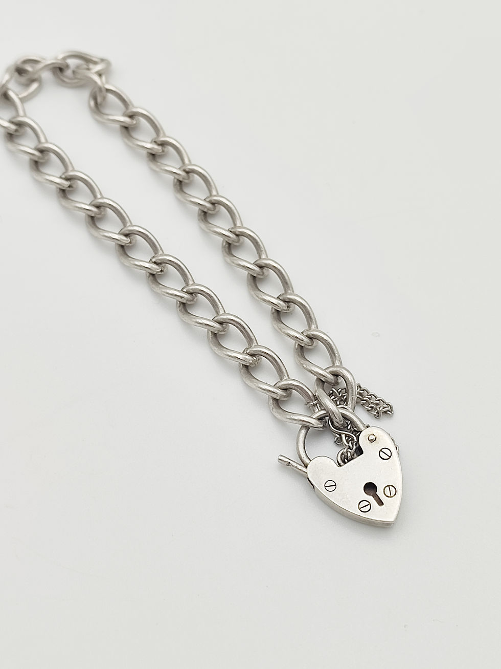 Vintage 925 Sterling Silver Curb Link Padlock Bracelet