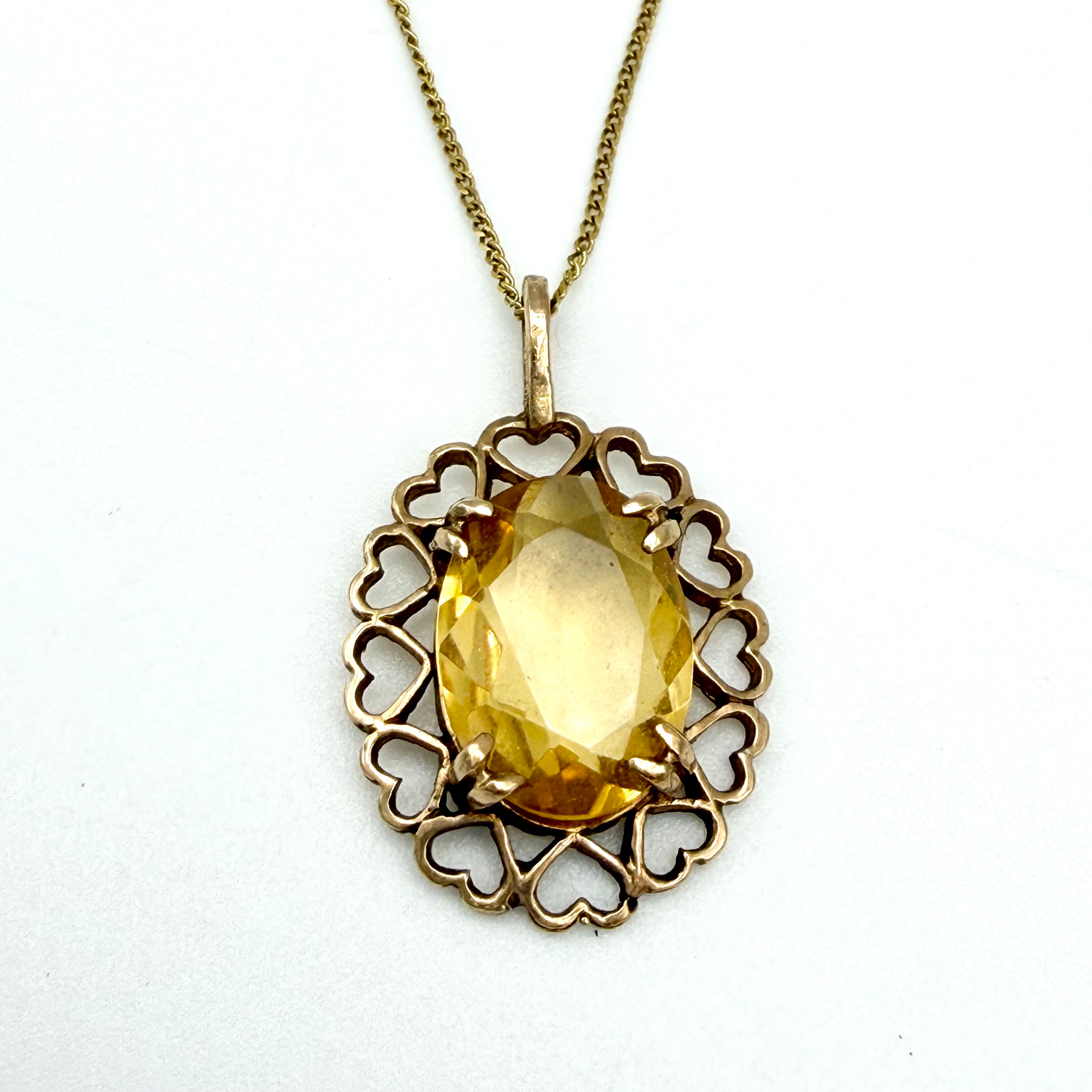 Vintage 9ct Yellow Gold Citrine Heart Necklace