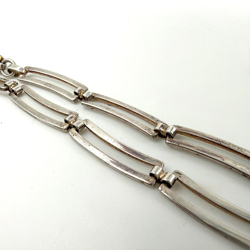 Thumbnail: Vintage 925 Sterling Silver Double Bar Link Necklace Modernist Chain 16.5 Inches