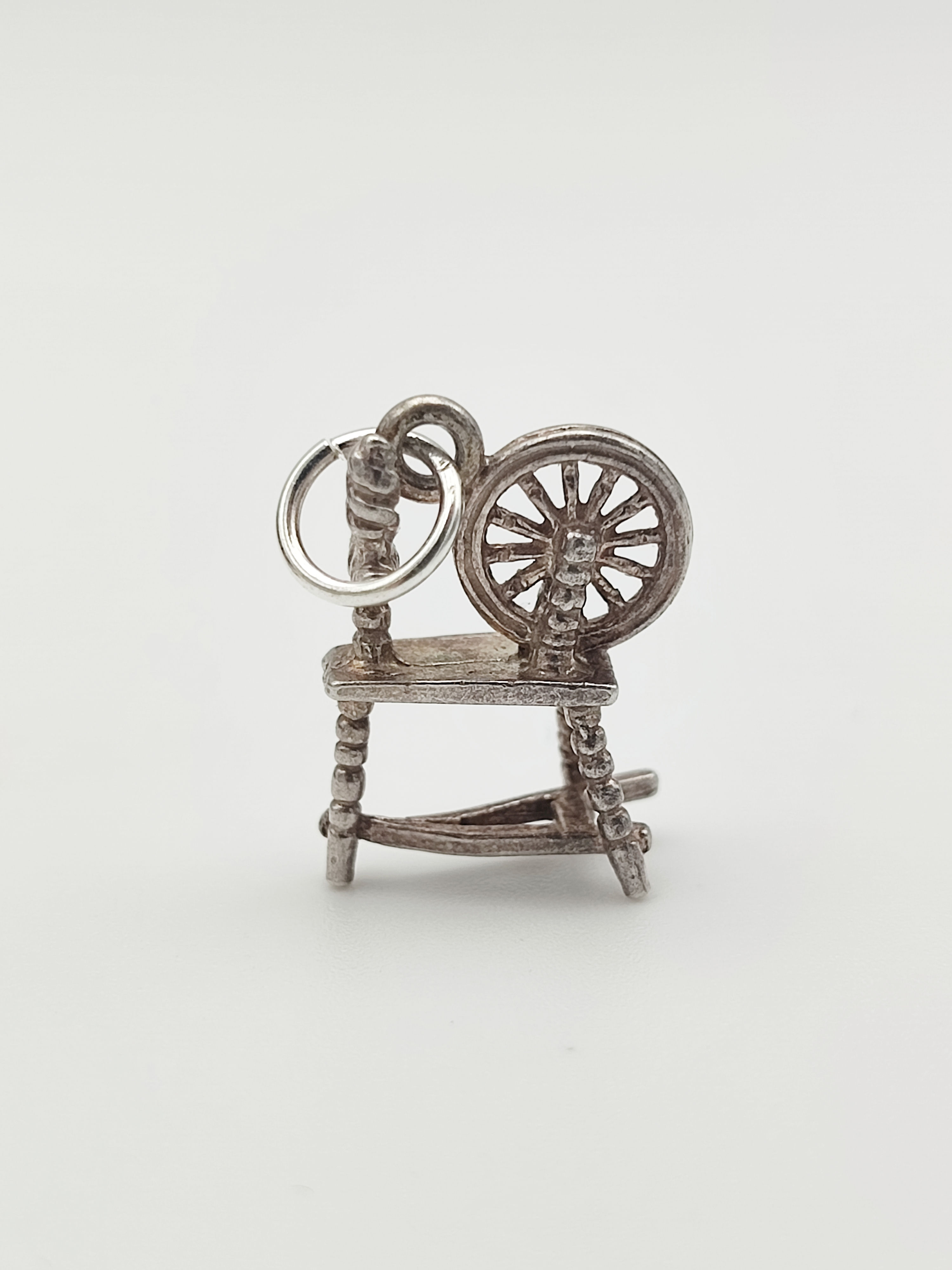 Vintage 925 Sterling Silver Spinning Wheel Charm 