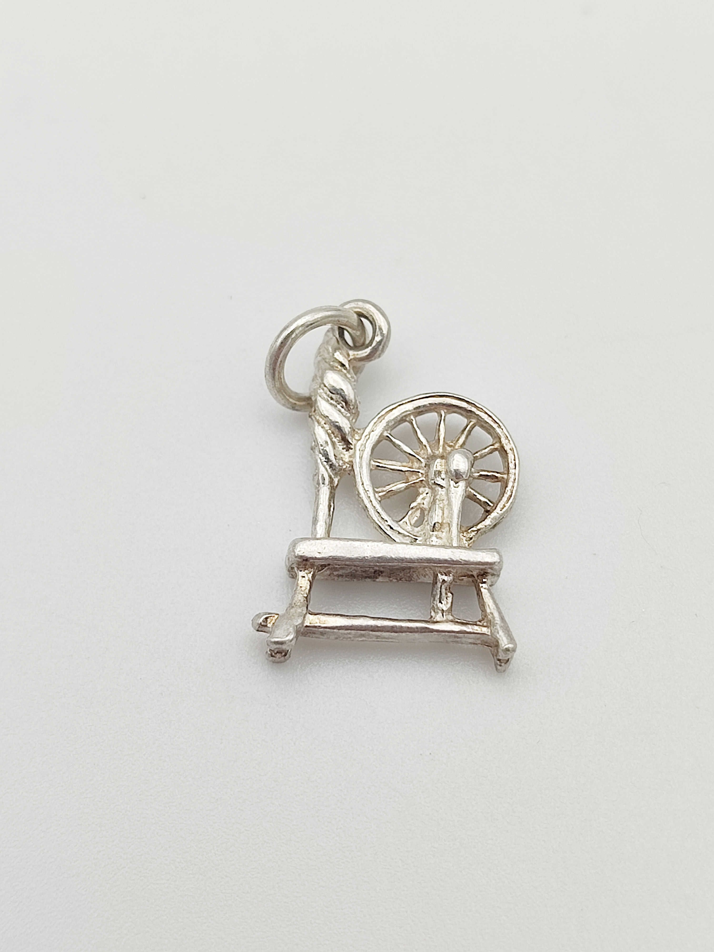 Vintage 925 Sterling Silver Spinning Wheel Charm 