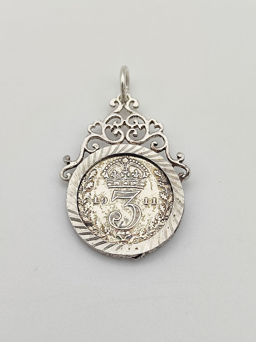 Antique 1911 Silver Three Pence Coin Charm
