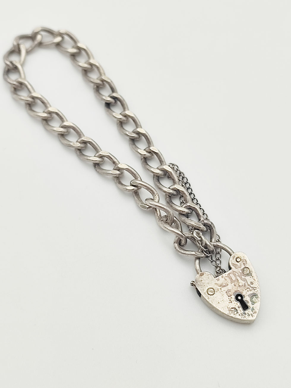 Vintage 925 Sterling Silver Curb Link Padlock Bracelet