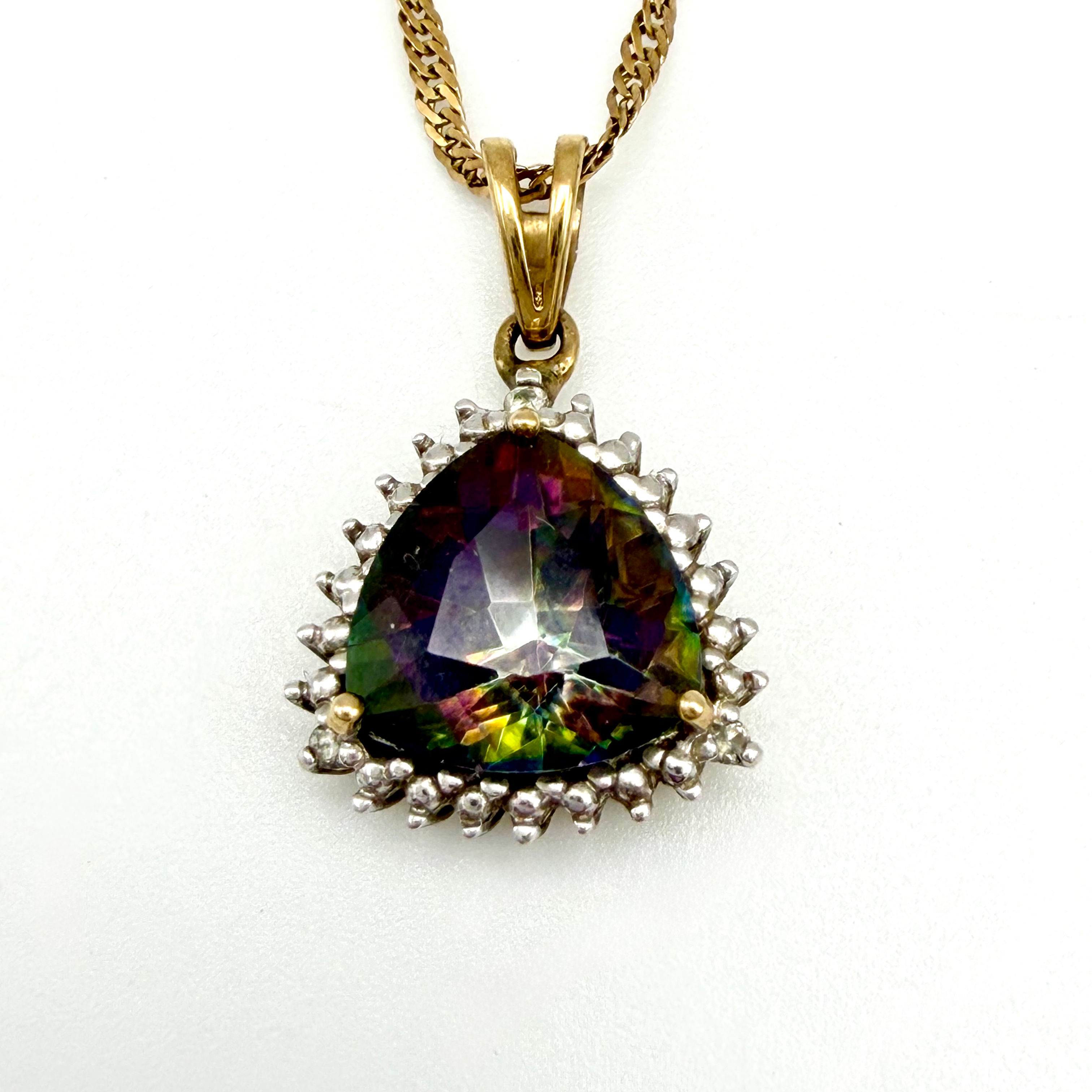 9ct Yellow Gold Diamond & Mystic Topaz Necklace