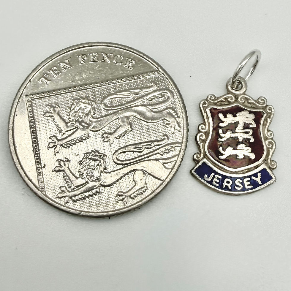 Thumbnail: Vintage Sterling Silver Jersey Enamel Travel Shield Charm Pendant 925