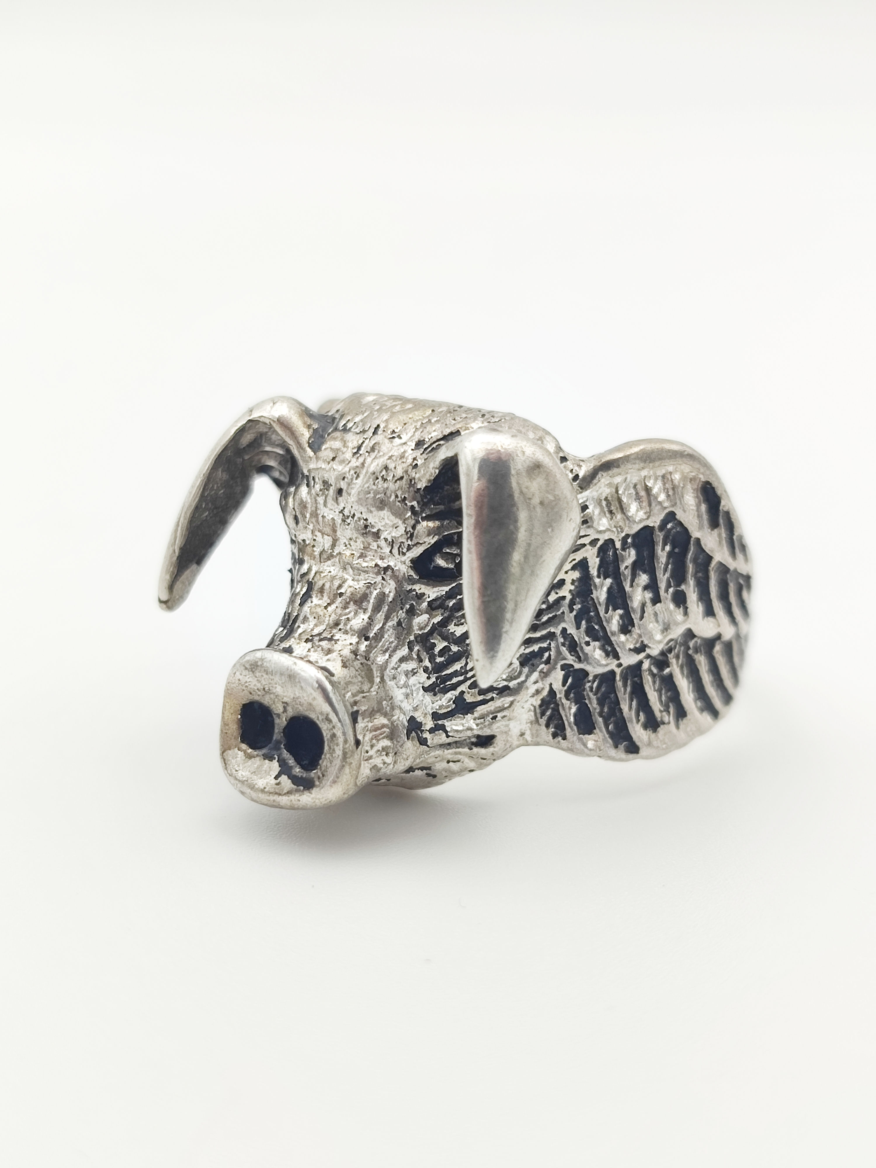 925 Sterling Silver Eddie Munson Hogs Head Gothic Biker Ring