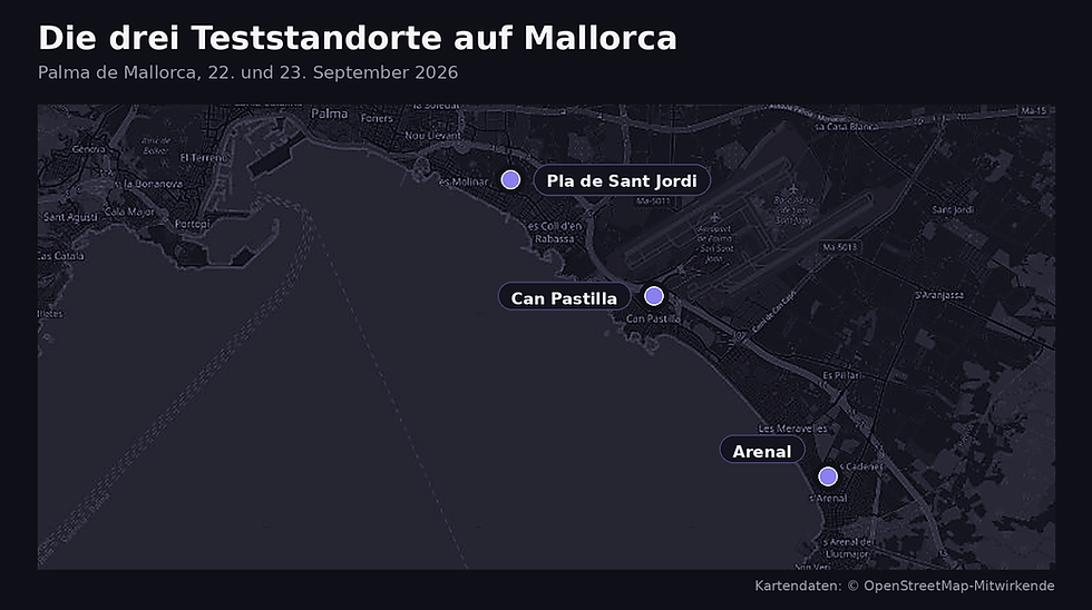 Karte von Palma de Mallorca mit den drei eSIM-Teststandorten Can Pastilla, Arenal und Pla de Sant Jordi