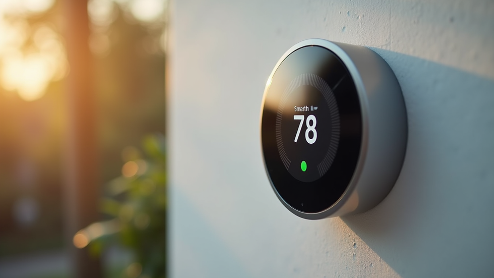 Close-up view of a smart thermostat installed on a wall