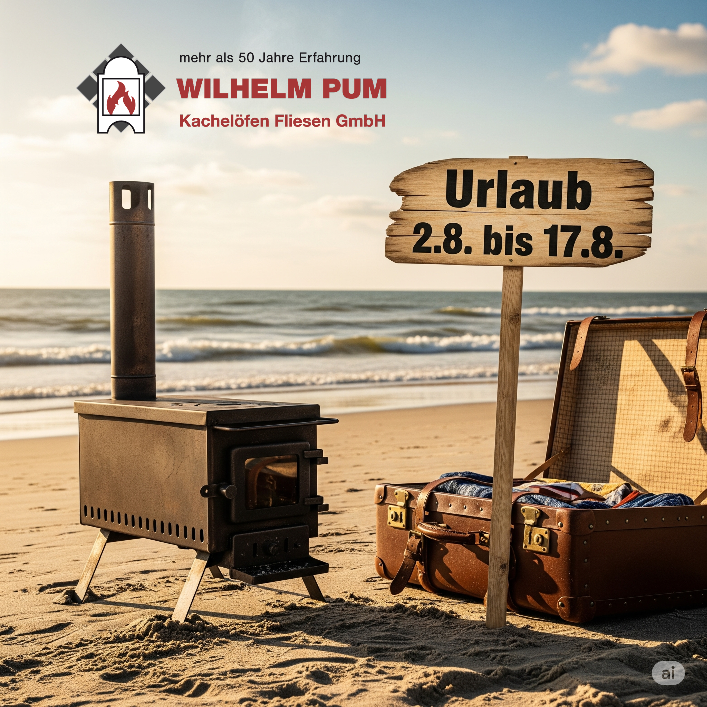 Tischherd am Strand mit Reisekoffer