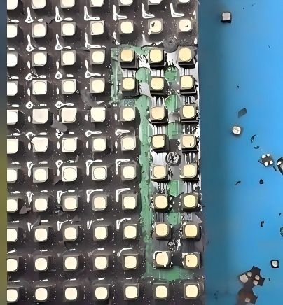 Used LED display module close-up: pixel layout and LED lamp condition should be checked before buying a second-hand LED screen.