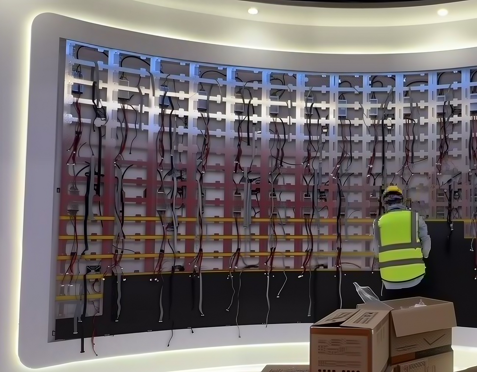 Real-world installation of flexible LED modules in a commercial space, showcasing adaptability to curved architectural designs.