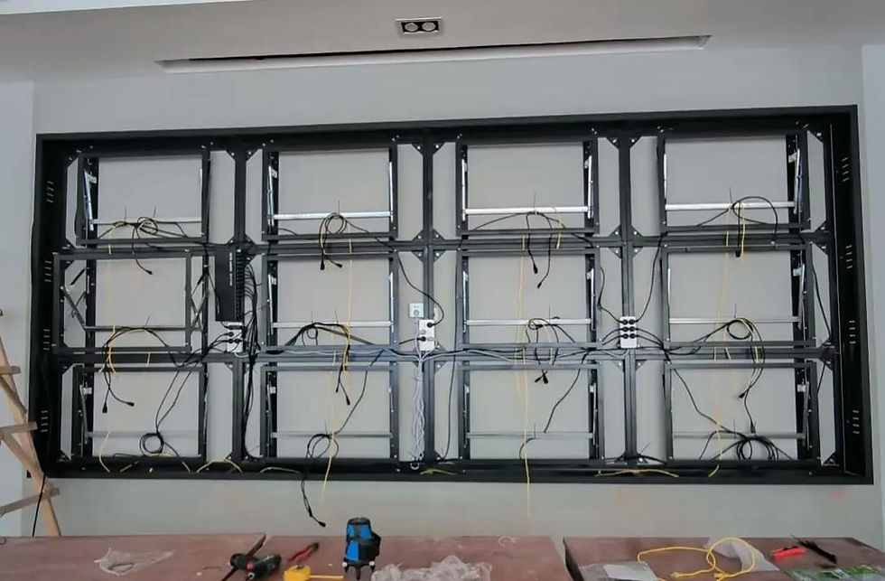 Figure 3. Rear structural view of a direct view LED screen, showing the cabinet framework, wiring, and modular installation architecture.