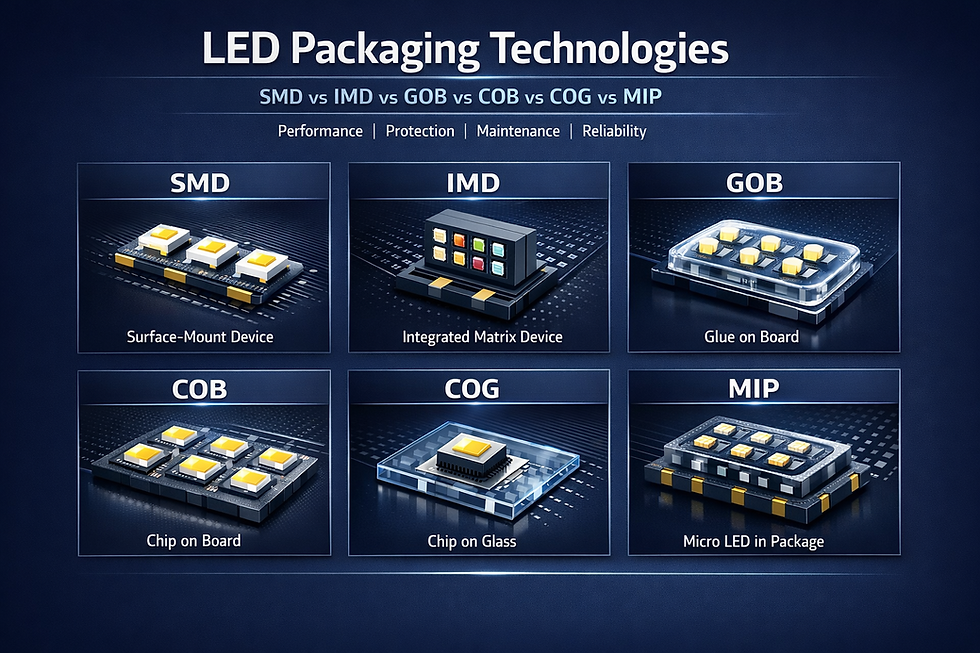 Understanding LED Packaging Technologies: IMD, SMD, GOB, COB, COG, and More