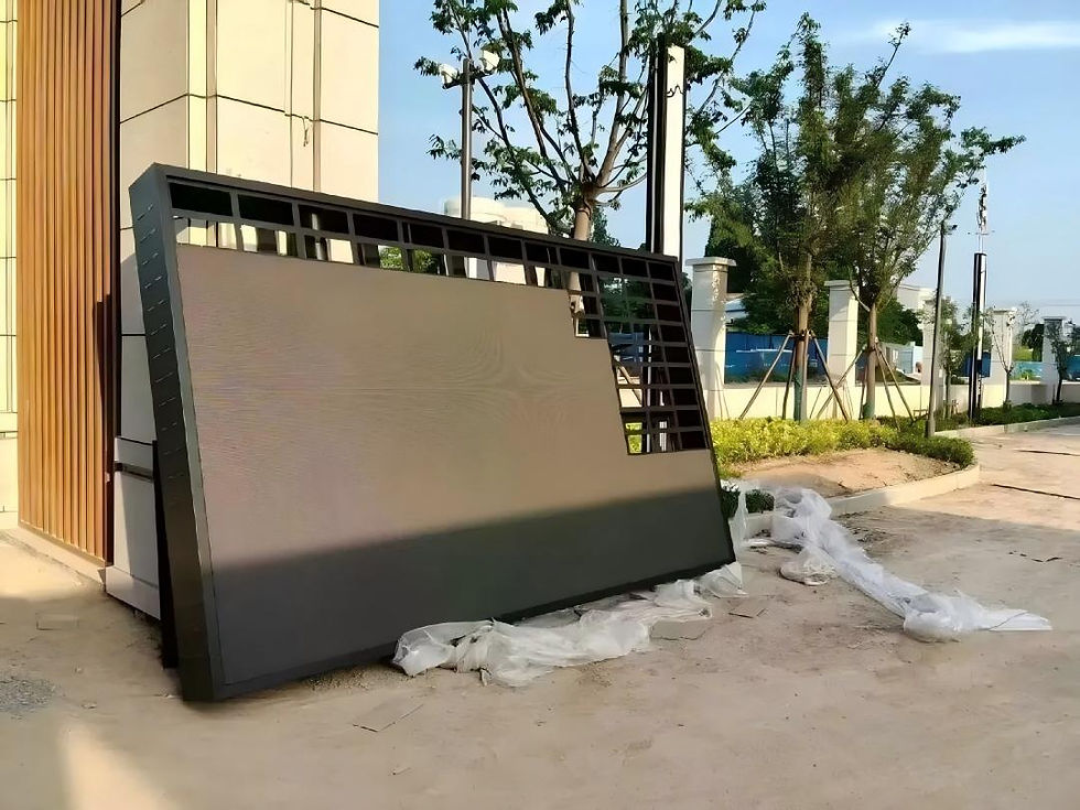 Factory-prefabricated outdoor LED display cabinet delivered to the project site for inspection before installation.