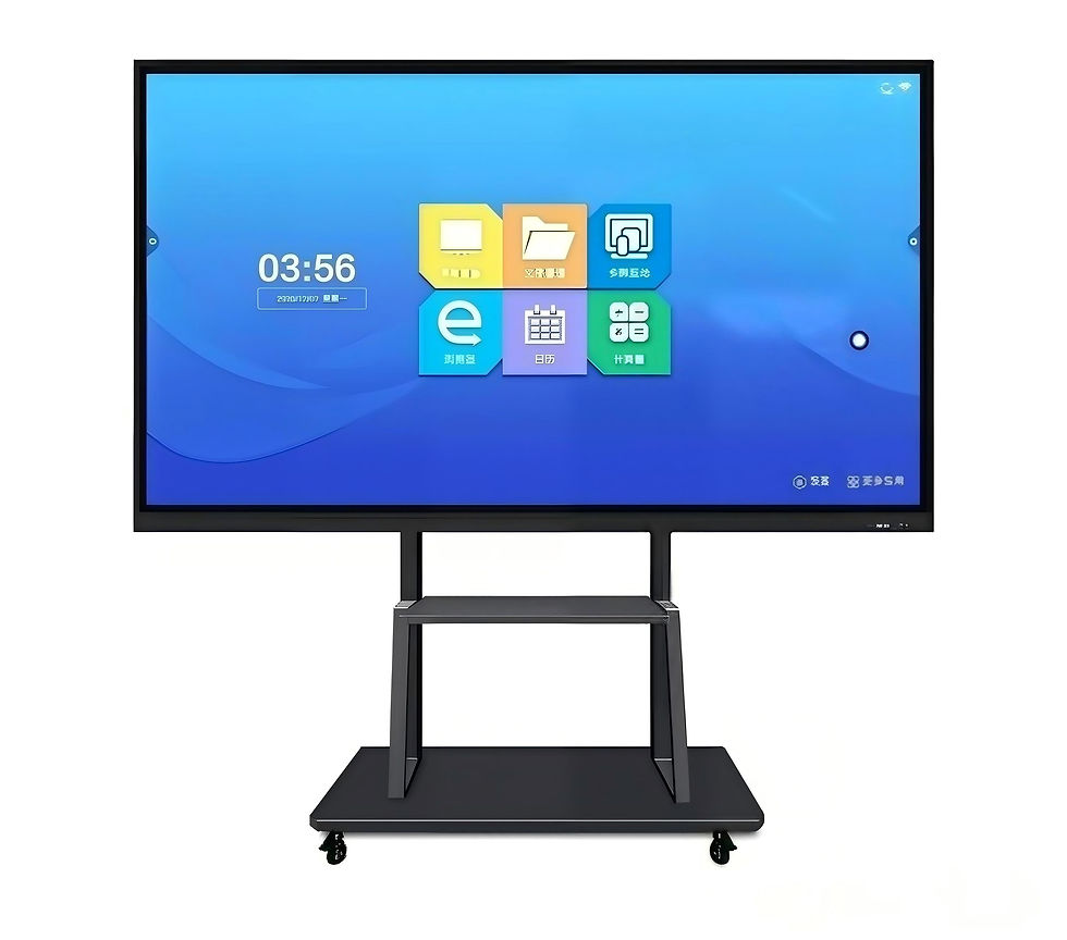 Interactive touch display with mobile stand for meeting rooms, classrooms, training centers, and collaborative workspaces.