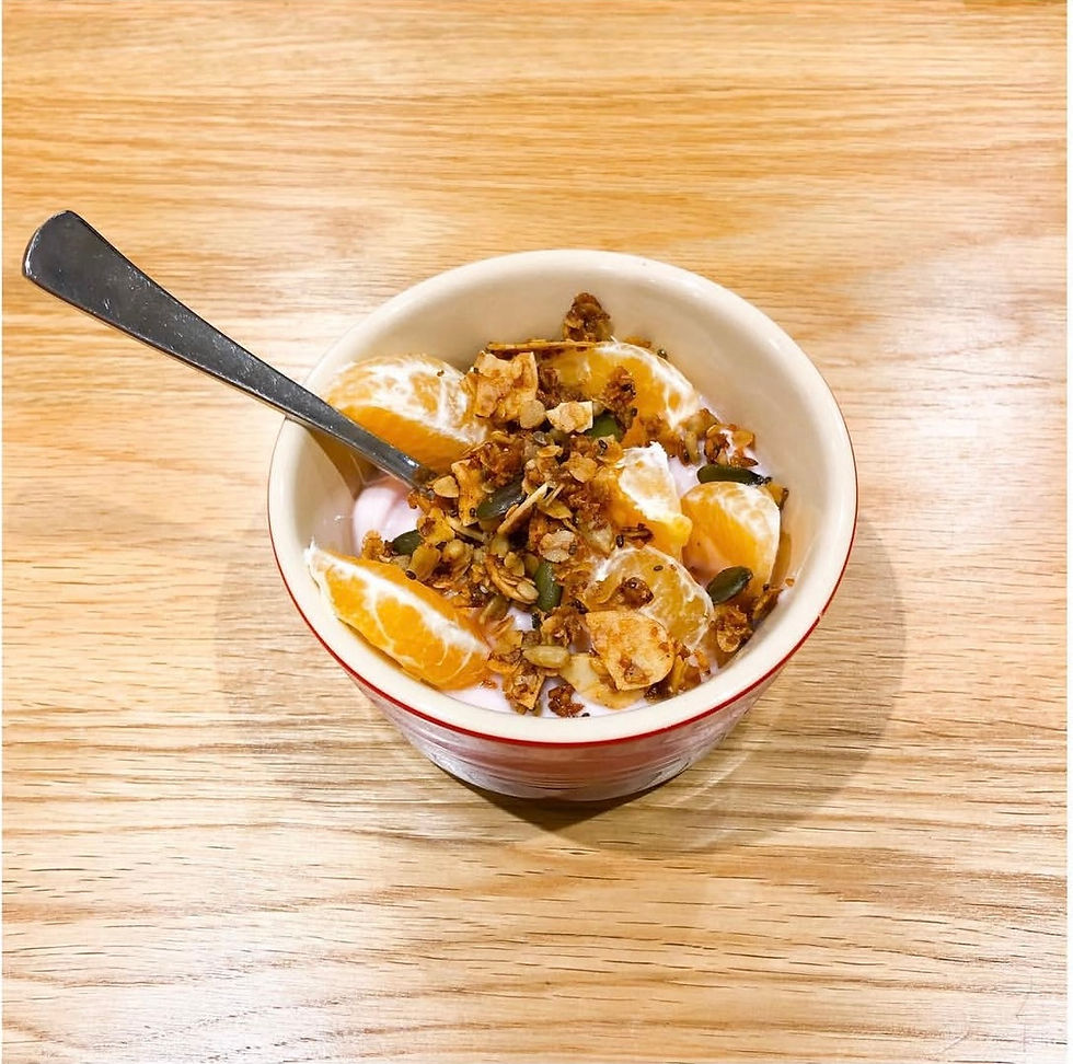 healthy breakfast bowl with fruit yoghurt and granola