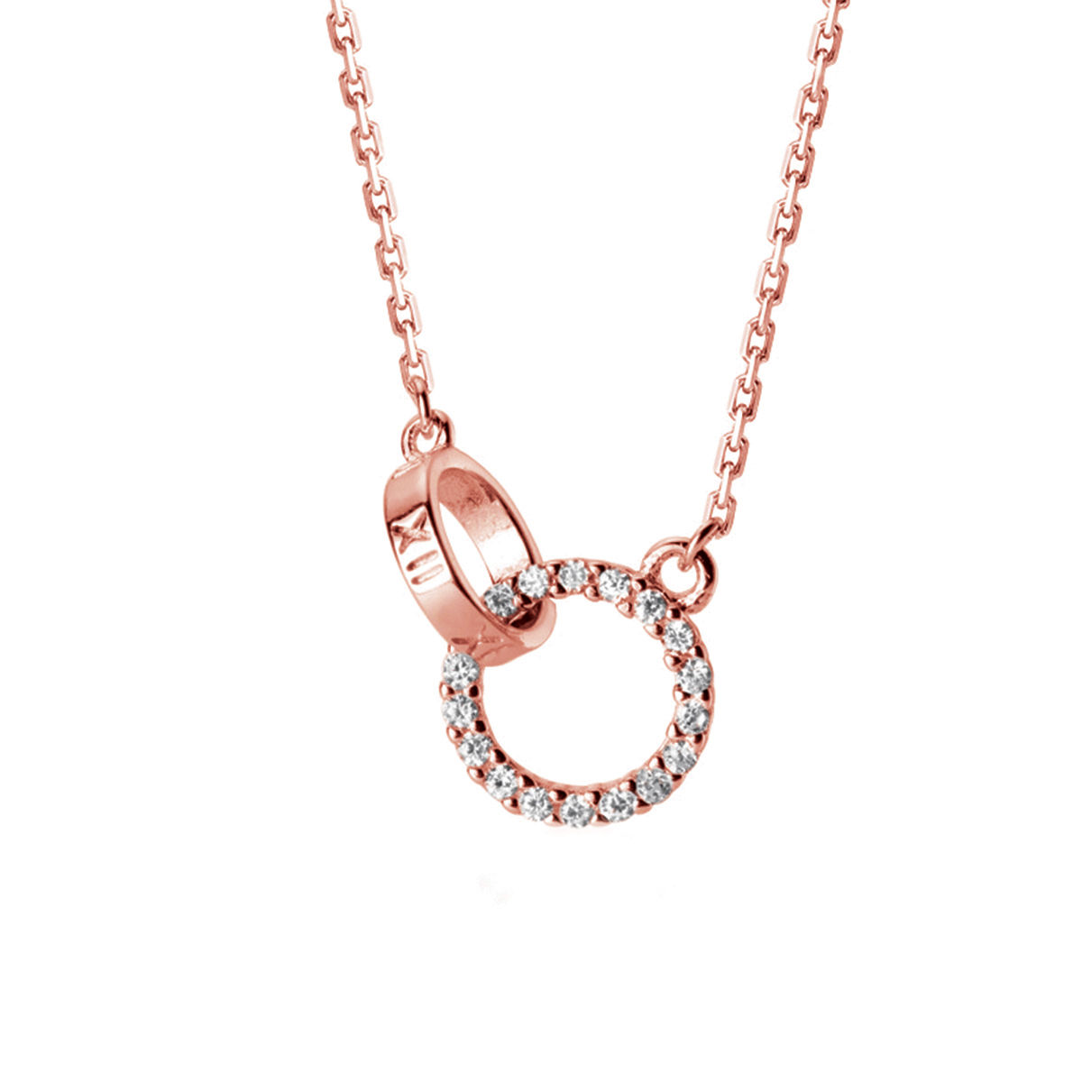 Memory of Time- 玫瑰金色925純銀鑲白鋯石吊墜連銀鏈