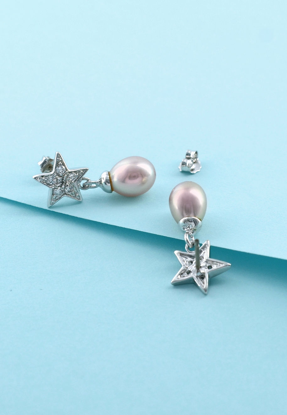 縮圖：Starry Night  純銀淡水珍珠鋯石耳環