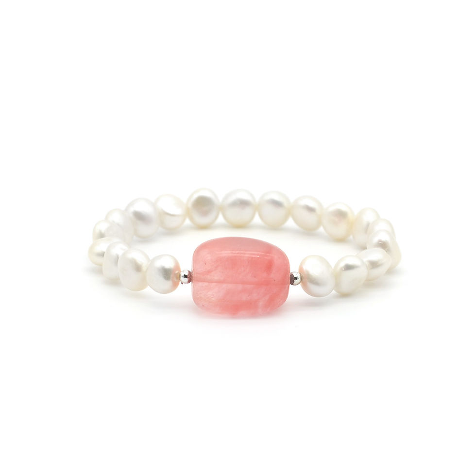 淡水珍珠配圓邊西瓜石手鏈 pearl with water melon stone