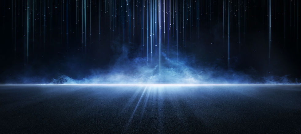 Abstract tech concept with glowing lines of light and digital particles on a dark backdrop