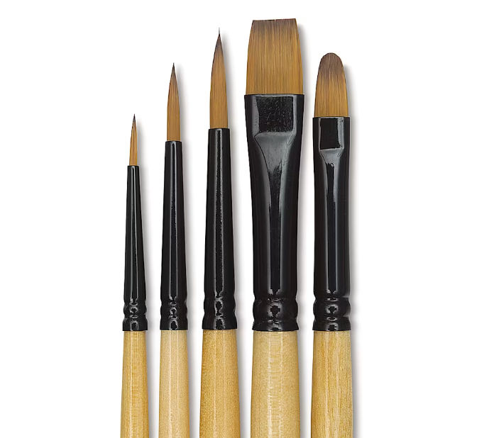 five oil paint brushes