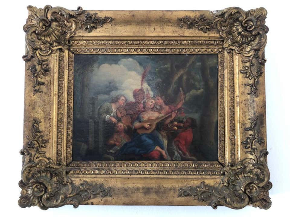 Thumbnail: 19th Century Oil On Canvas of a Family at a Fourth of July Picnic