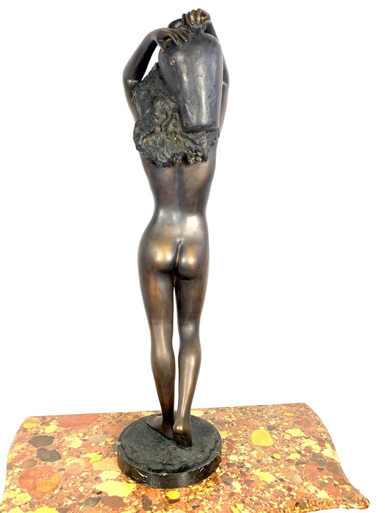 Thumbnail: 20th Century Large Bronze Sculpture of a Nude Young Lady Carrying a Water Urn