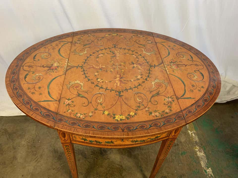 Thumbnail: 19th Century Sheraton Revival Painted Satinwood Drop-Leaf Table