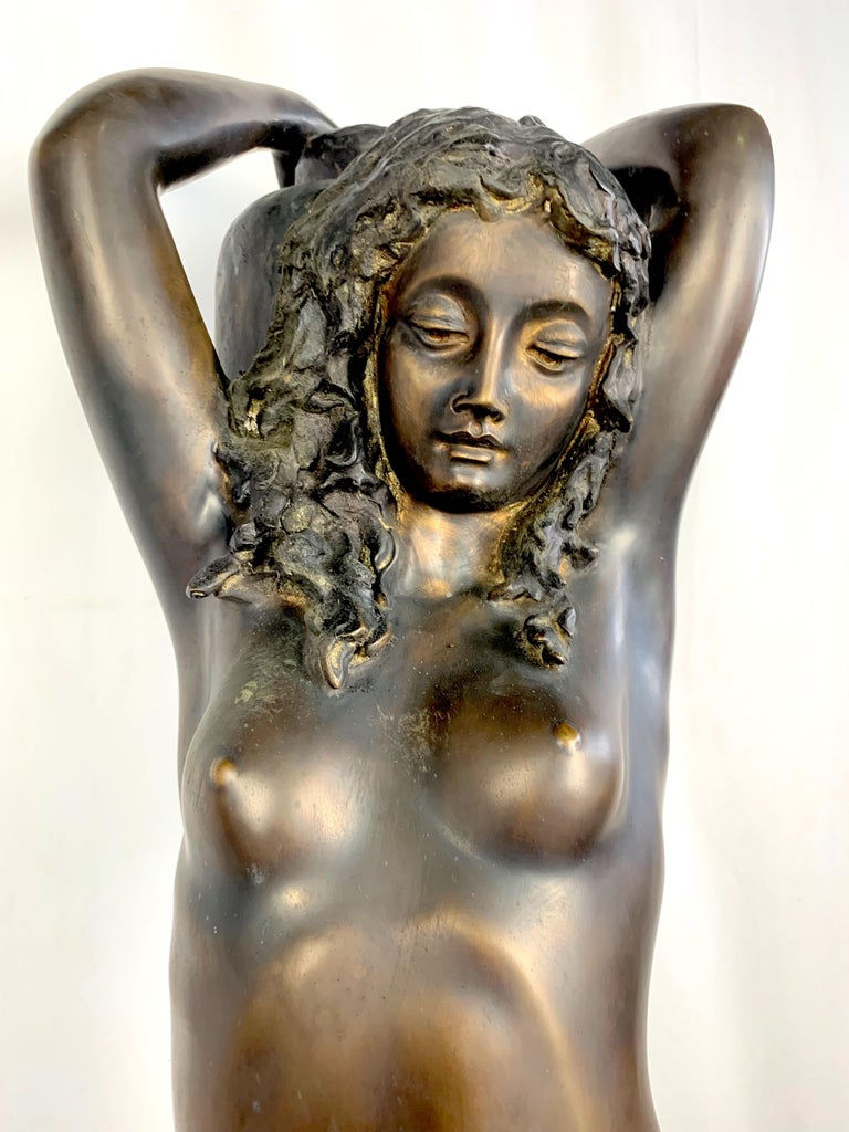Thumbnail: 20th Century Large Bronze Sculpture of a Nude Young Lady Carrying a Water Urn