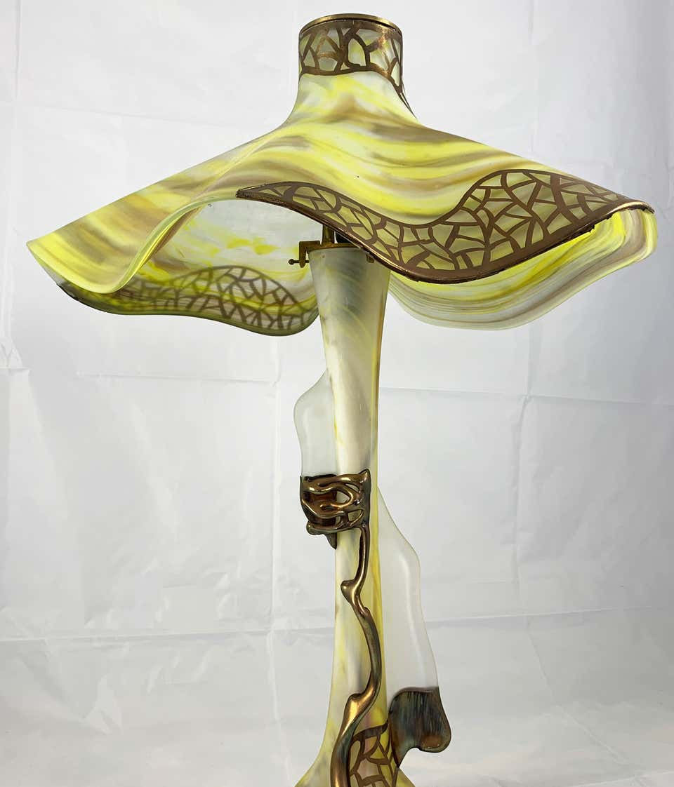 Thumbnail: 20th Century Unusual Art Glass Table Lamp in Art Nouveau Style