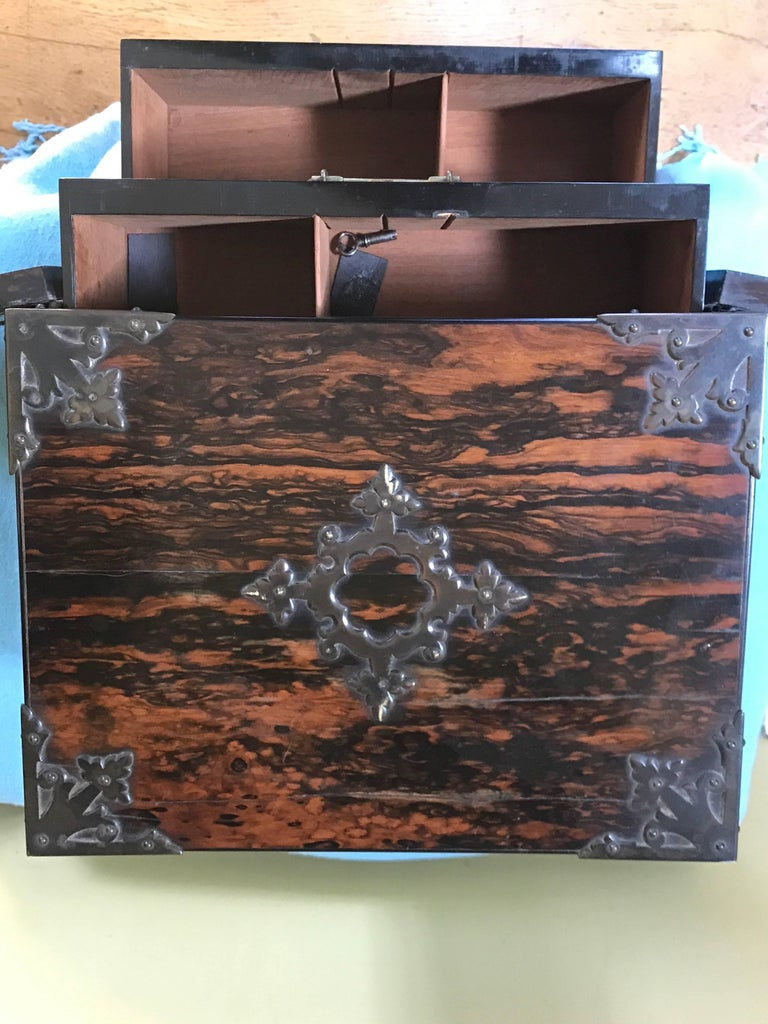 Thumbnail: Makassar Ebony English Brassbound Gothic Influence Two-Drawer Cigar Box