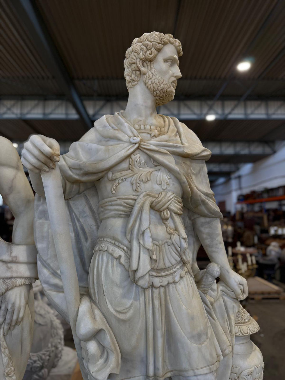 Thumbnail: Pair of Monumental Classical Marble Warrior Figures, Late 20th Century