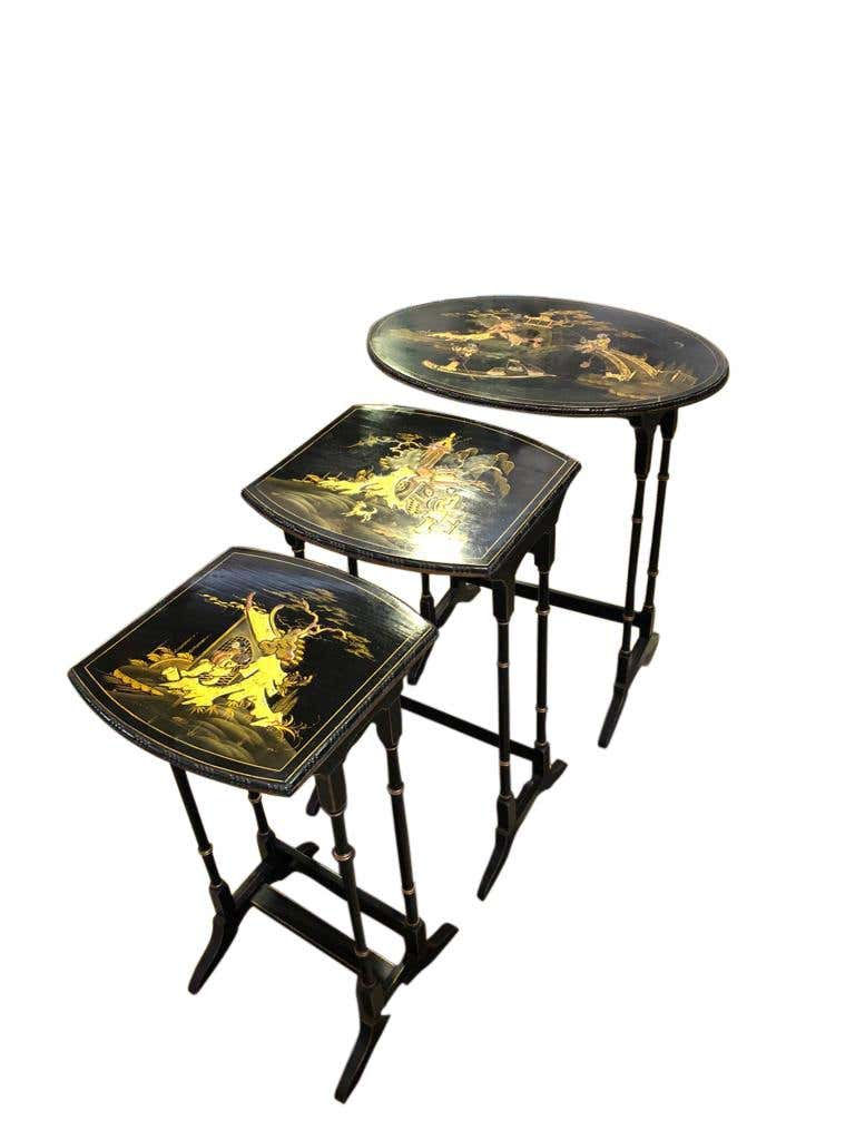 Thumbnail: Set of Three Carved Chinese Chinoiserie Nested Tables