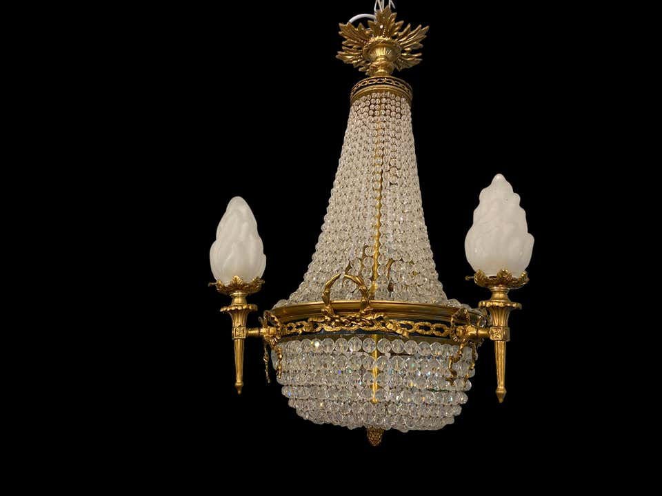 Thumbnail: 20th Century Ormolu and Glass Tent and Bag Chandelier