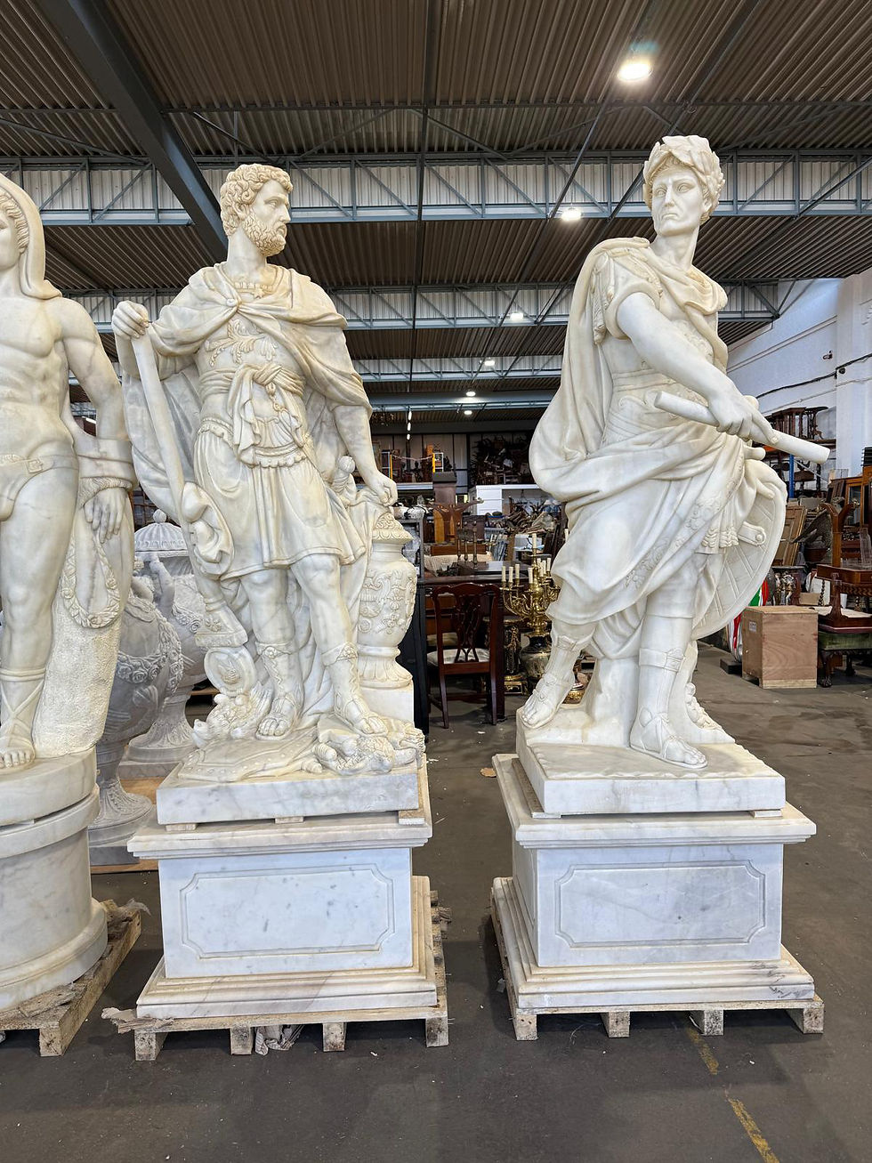Thumbnail: Pair of Monumental Classical Marble Warrior Figures, Late 20th Century