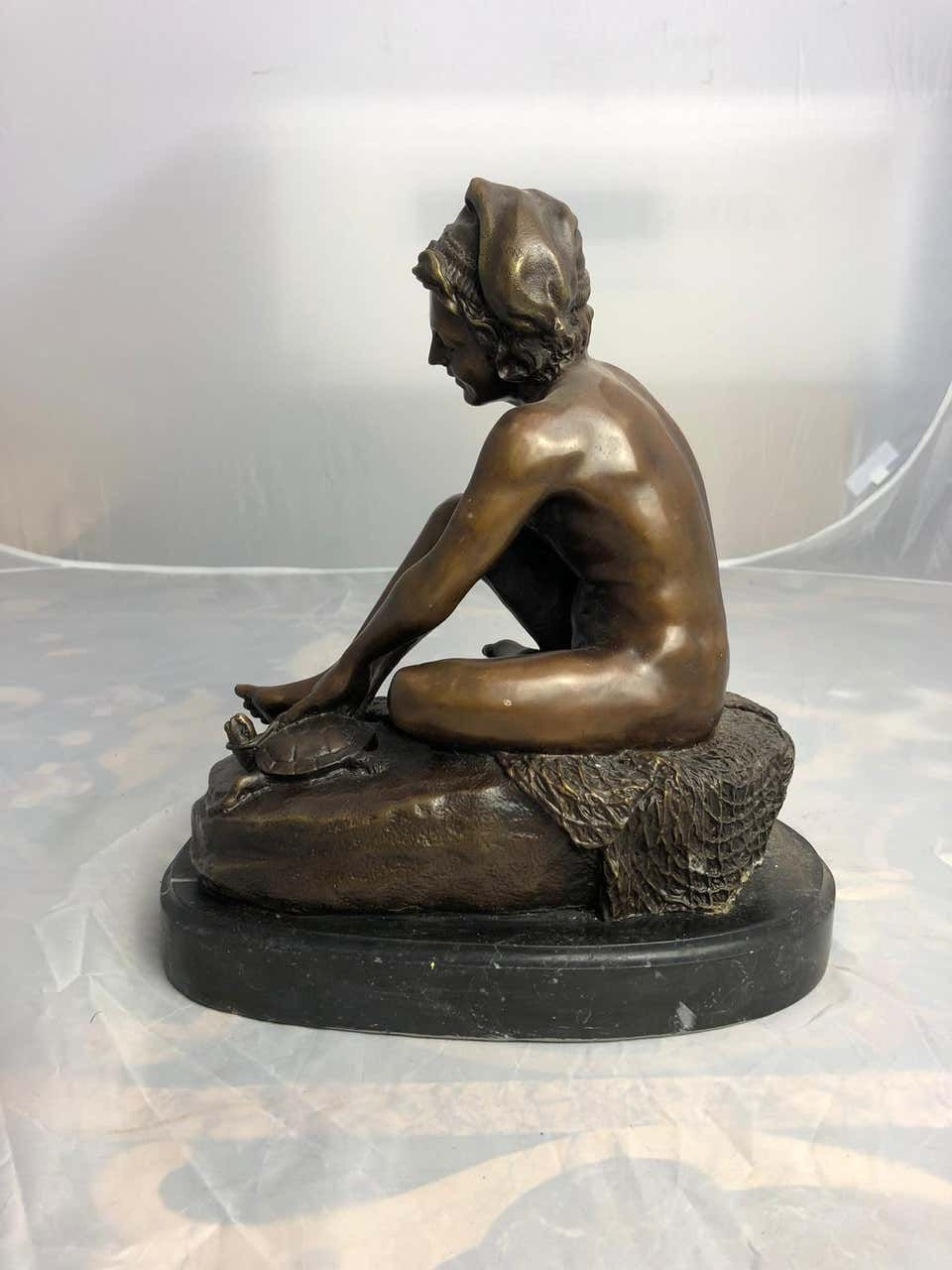 Thumbnail: Bronze Statue Nude Man and a Turtle on Marble Base, 20th Century