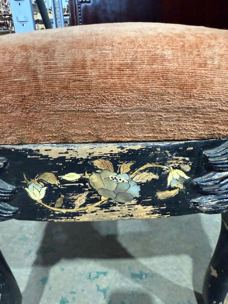 Thumbnail: Antique Piano Stool with Mother-of-Pearl Inlay and Claw Feet