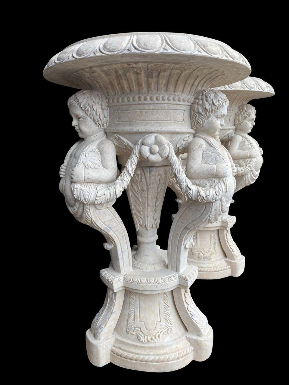 Thumbnail: 20th Century Large Pair of Hand Carved Marble Planters