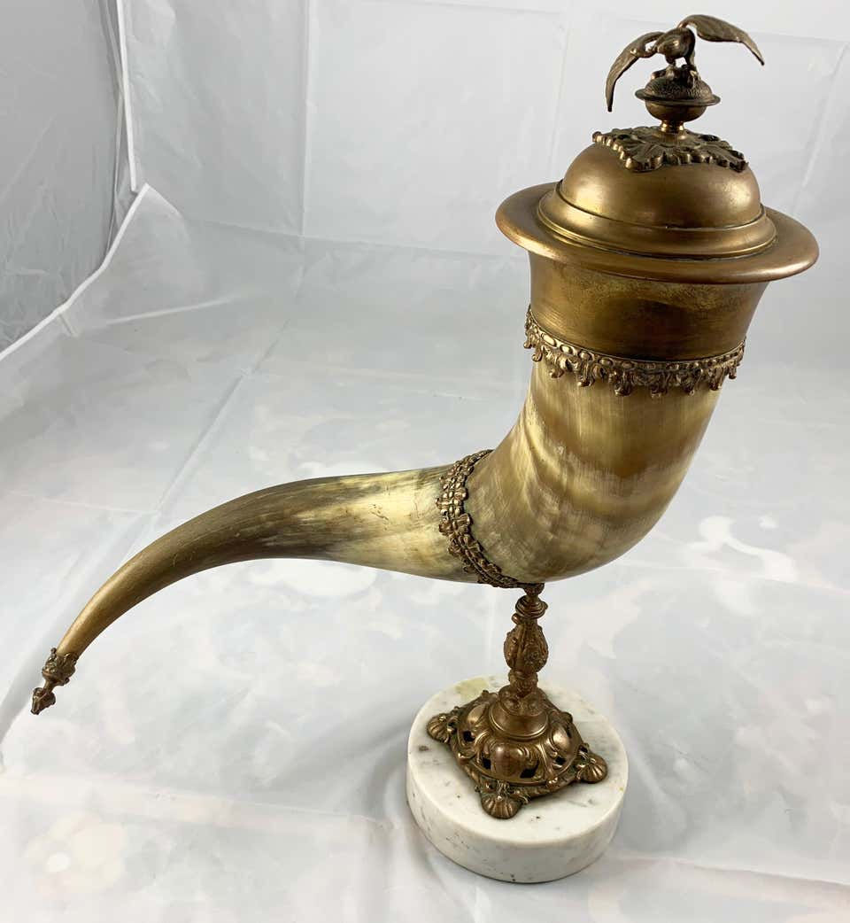 Thumbnail: 19th Century Horn and gilt brass mounted Cornucopia with cover