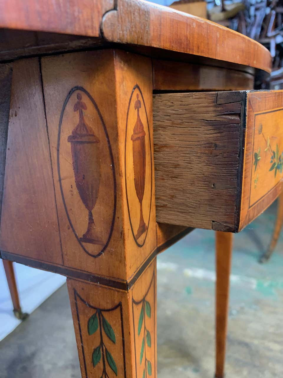 Thumbnail: 19th Century Sheraton Revival Painted Satinwood Drop-Leaf Table