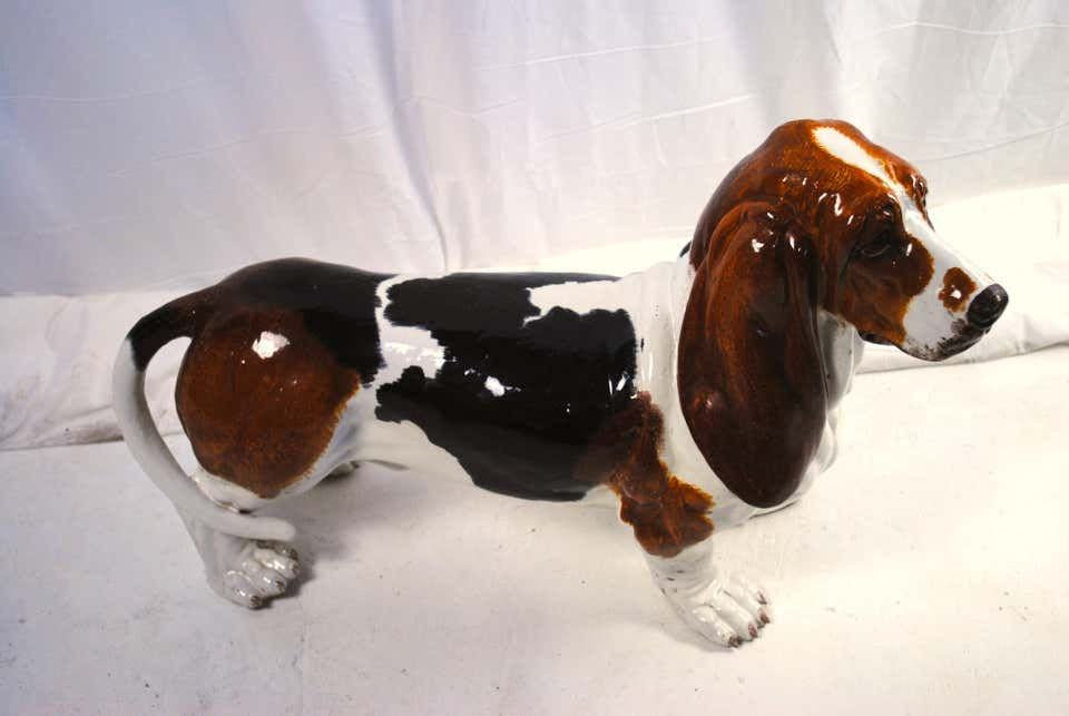Thumbnail: 19th Century, Ceramic Figure of a Life-Size Basset Hound