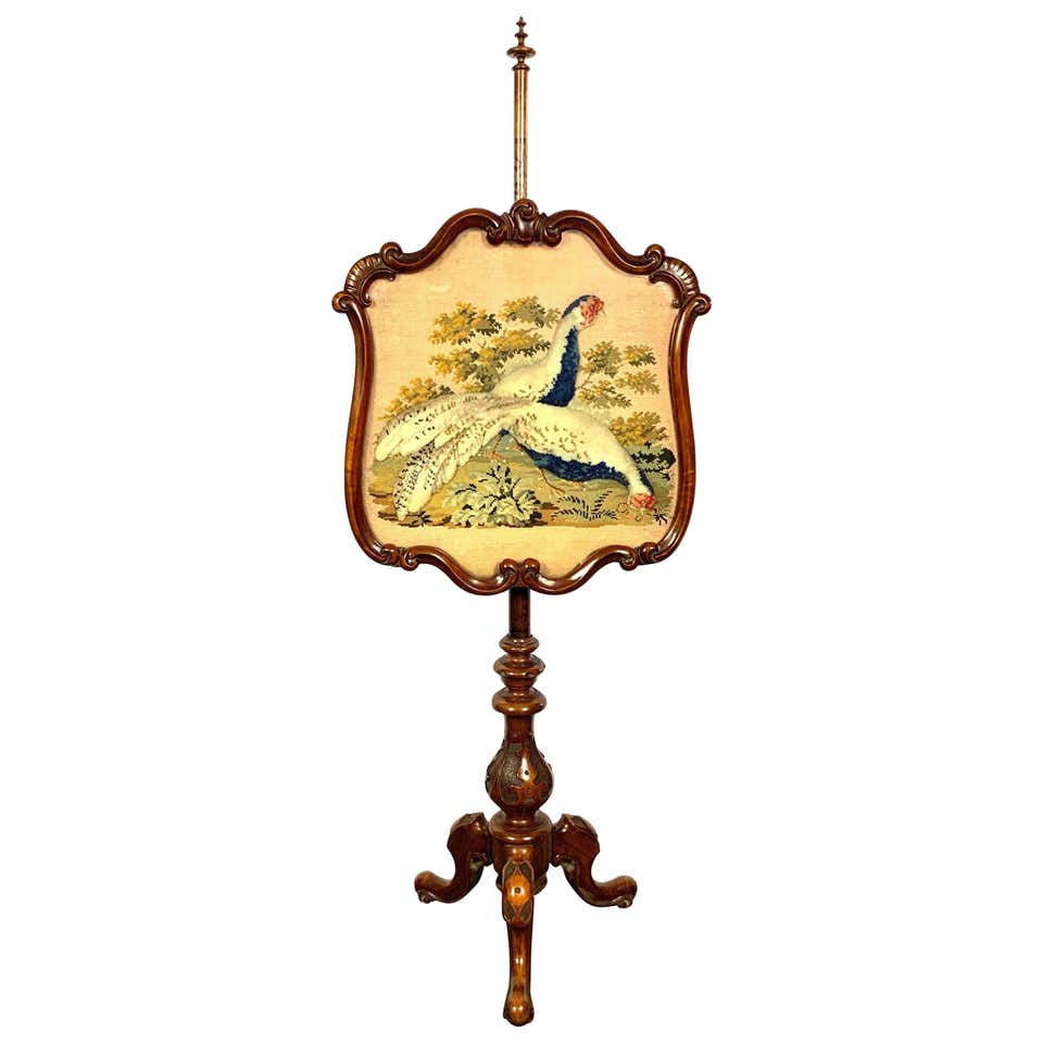 19th Century Victorian Walnut Fire Screen
