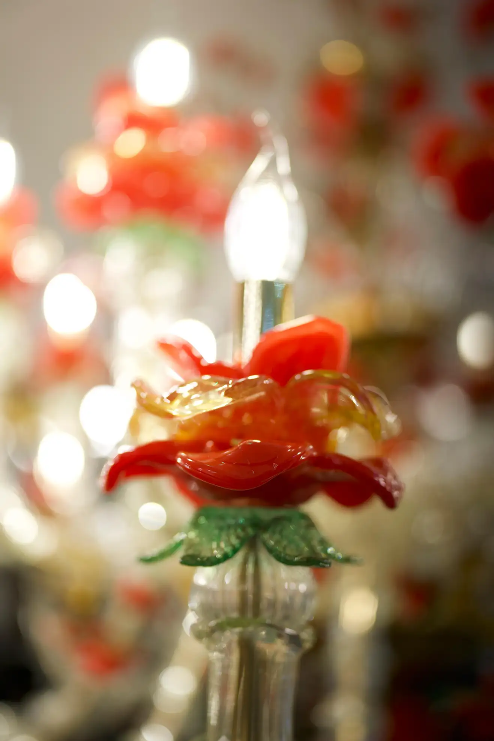 Thumbnail: 19th Century Murano Glass Rezzonico Style Chandelier with Red Roses