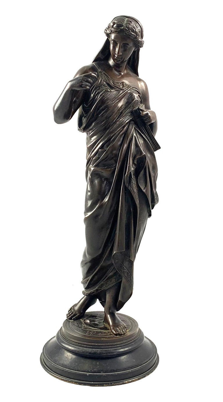 Thumbnail: 19th Century Bronze of a Women Draped in Robes on a Circular Zodiac Base