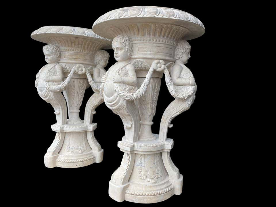 Thumbnail: 20th Century Large Pair of Hand Carved Marble Planters