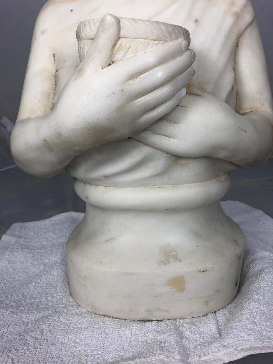 Thumbnail: 19th Century Marble Bust of a Child Holding a Birds Nest